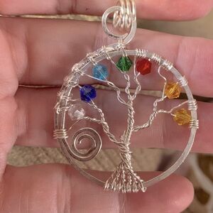 Tree of Life Silver Pendant in color handmade Jewelry Necklace
